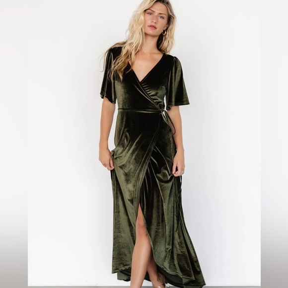 Baltic born KATELYN VELVET MAXI WRAP DRESS | DARK OLIVE - Picture 1 of 7